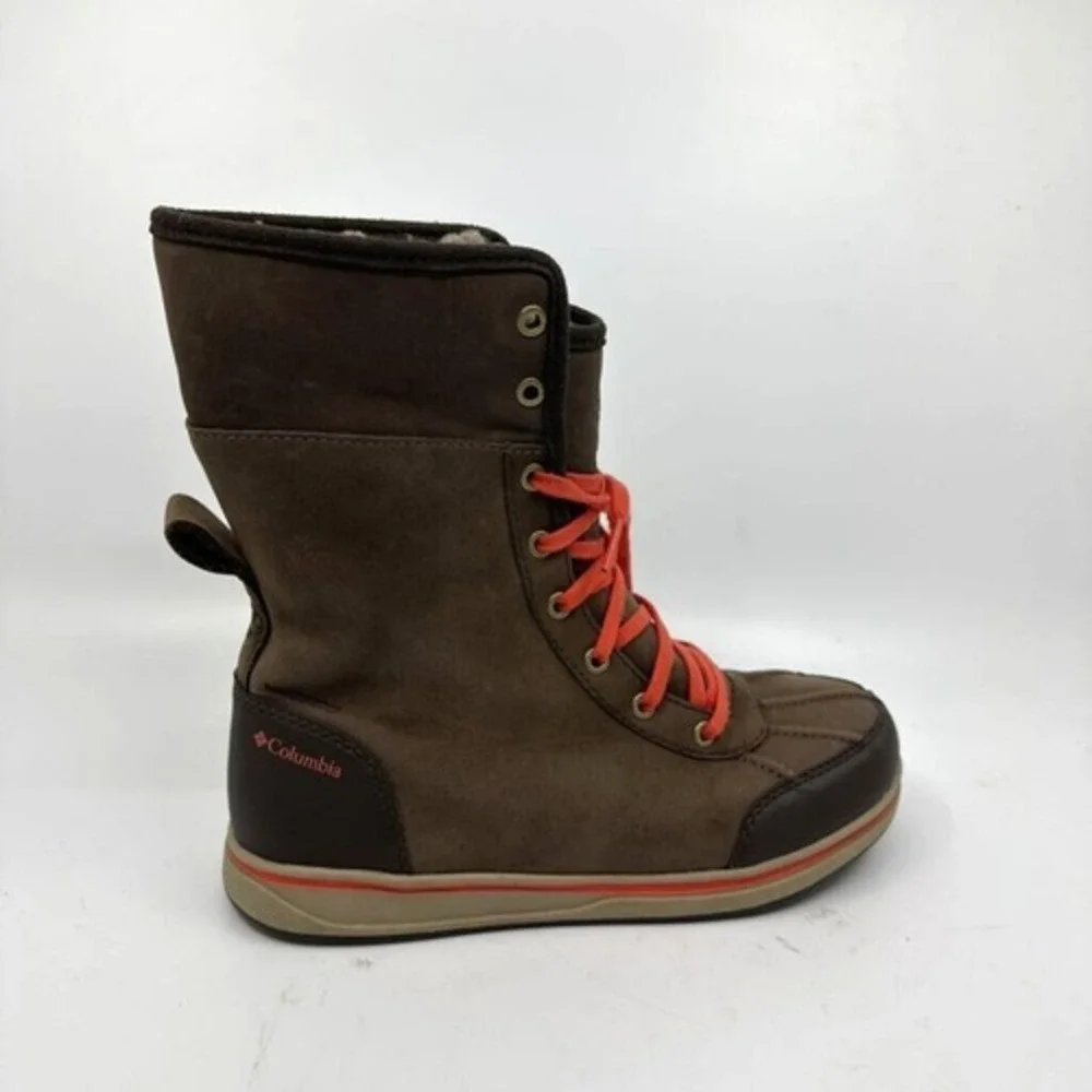Columbia Winter Boots Youth Size 4 Brown Orange Excellent Waterproof Faux‎ Fur